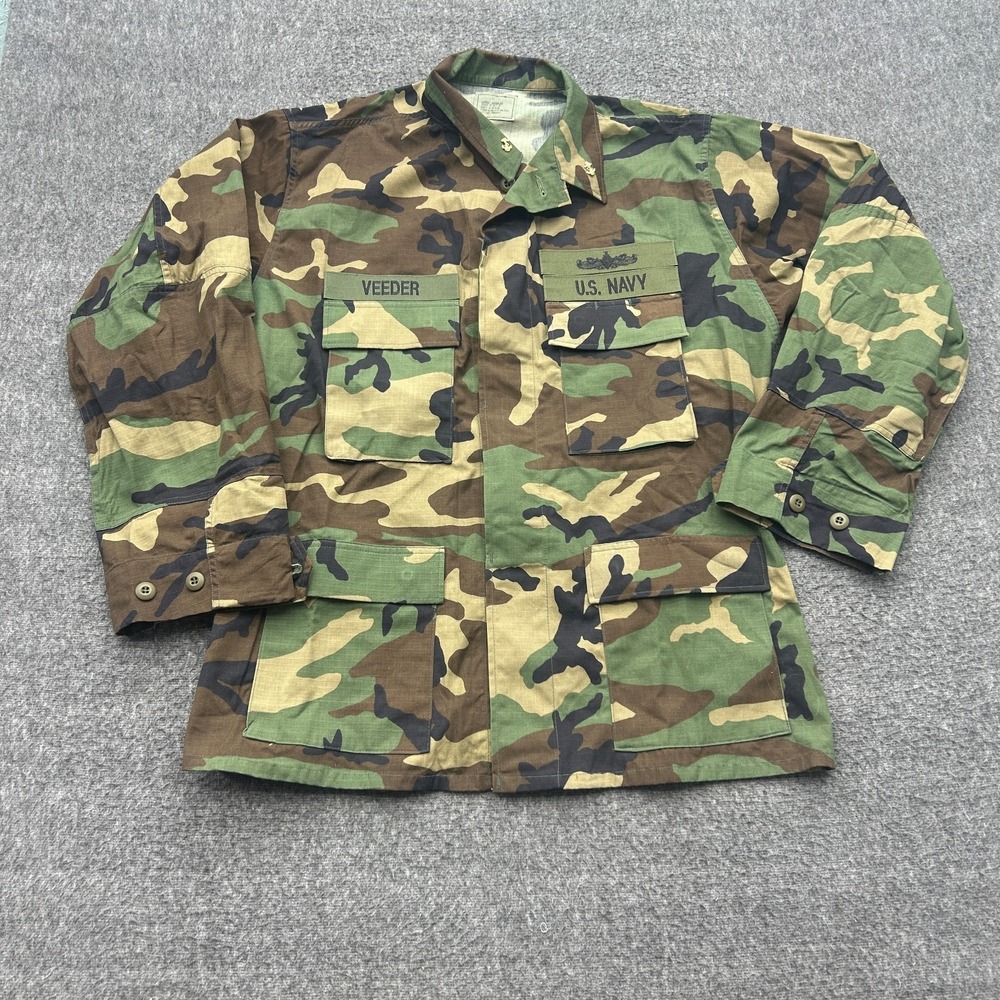 Woodland Camo BDU Jacket Large Regular Hot Weather Combat Coat US Navy